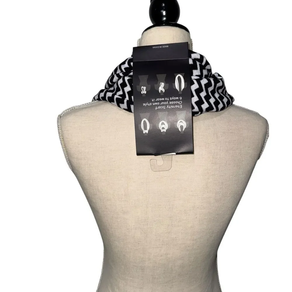 NWT Black and White Eternity Infinity Scarf ONE SIZE 6 ways to wear it